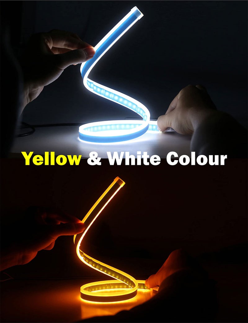 Asryd Flexible Led Light Strip Dual Color LED Headlight Strip Tube Light White & Amber Daytime Running Light Waterproof (24 Inch 2Pcs) For Tata HBX - Image 2
