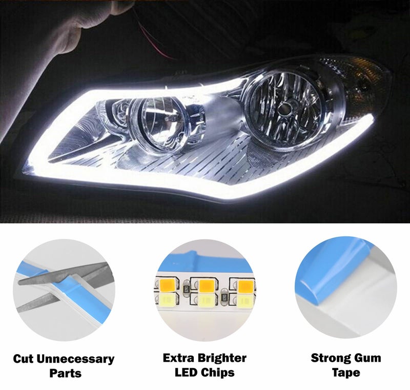 Asryd Flexible Led Light Strip Dual Color LED Headlight Strip Tube Light White & Amber Daytime Running Light Waterproof (24 Inch 2Pcs) For Tata HBX - Image 4