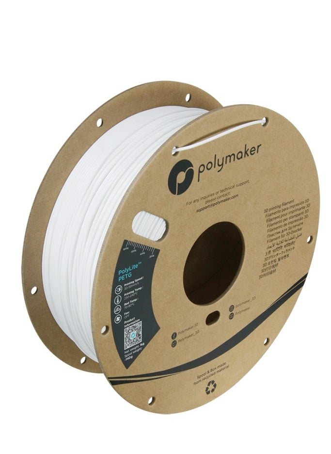 polymaker - خيوط بوليماكر PETG مقاس 1.75 مم، بكرة كرتون قوية من خيوط PETG البيضاء بوزن 1 كجم - خيوط بوليلايت PETG مقاس 1.75 مم بيضاء للطابعات ثلاثية الأبعاد، اطبع باستخدام معظم الطابعات ثلاثية الأبعاد باستخدام خيوط ثلاثية الأبعاد - Image 1