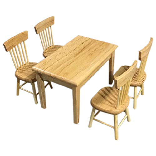 SXFSE Dollhouse Decoration Accessories112 Dollhouse Miniature Furniture Wooden Color Dining Table Chair Model Set - Image 5
