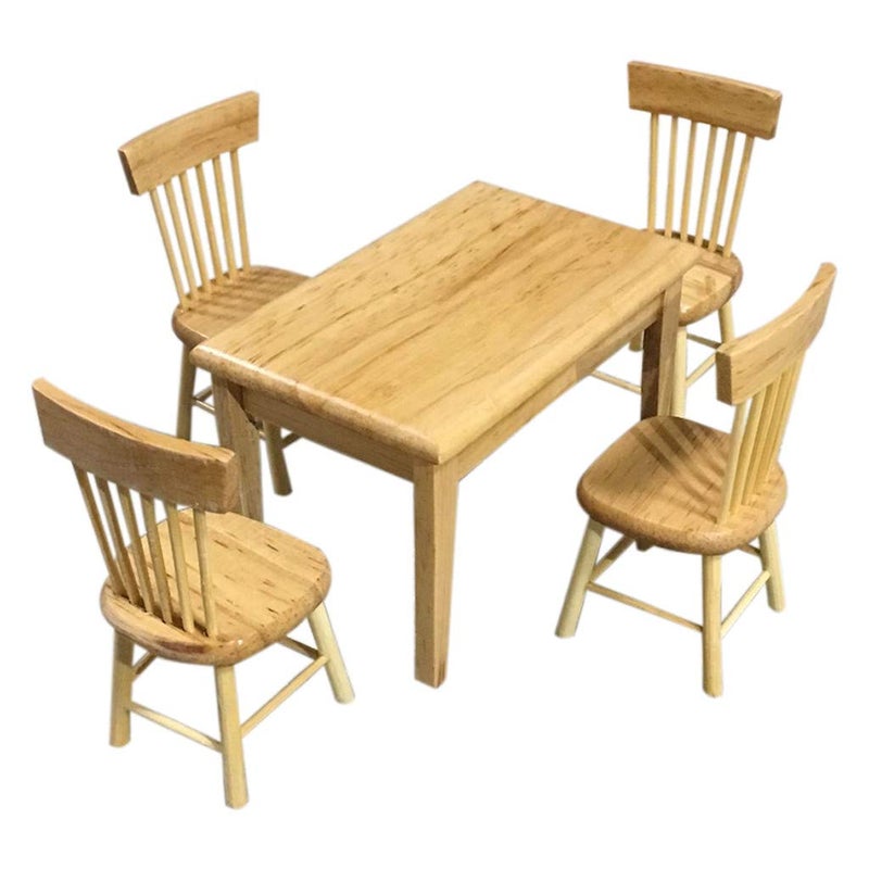 SXFSE Dollhouse Decoration Accessories112 Dollhouse Miniature Furniture Wooden Color Dining Table Chair Model Set - Image 3
