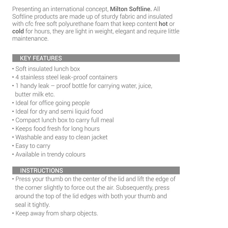 Milton MILTON Tasty 4 Combo Lunch Box with Insulated Fabric Jacket, 4 Stainless Steel Containers (200 ml, 320 X 2 ml, 500 ml) & 1 Green Plastic Bottle, Leak-Proof Tiffin for Office, College, Picnic, Red  - Image 5