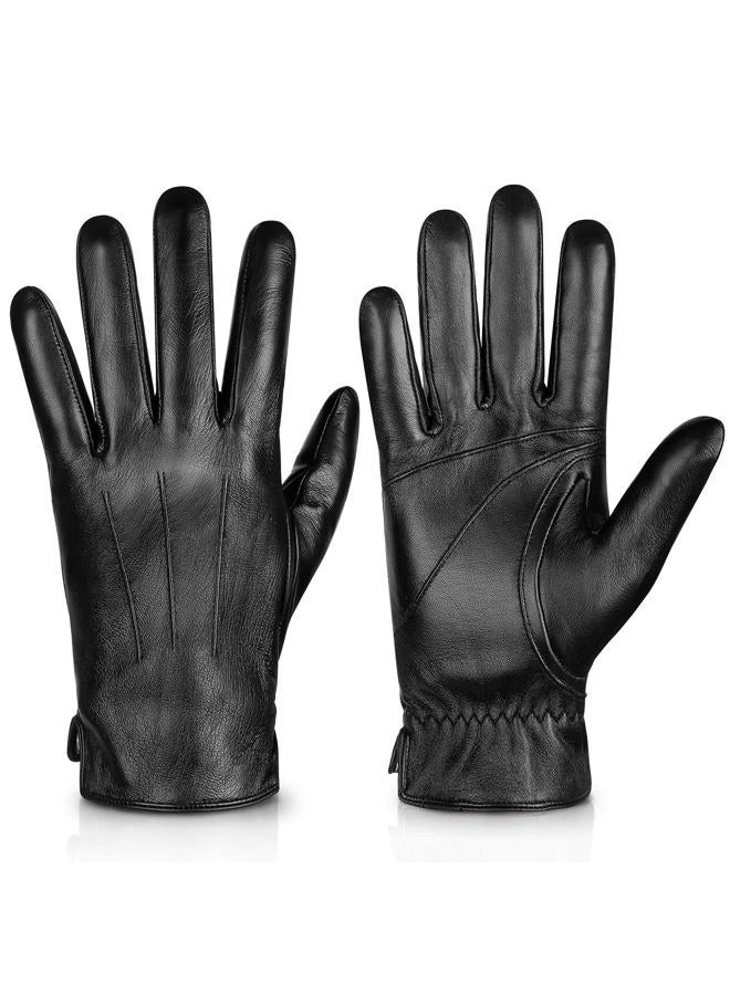 Alepo Genuine Sheepskin Leather Gloves For Men, Winter Warm Touchscreen Texting Cashmere Lined Driving Motorcycle Gloves , Black, M-8.5"(US Standard Size) - Image 1