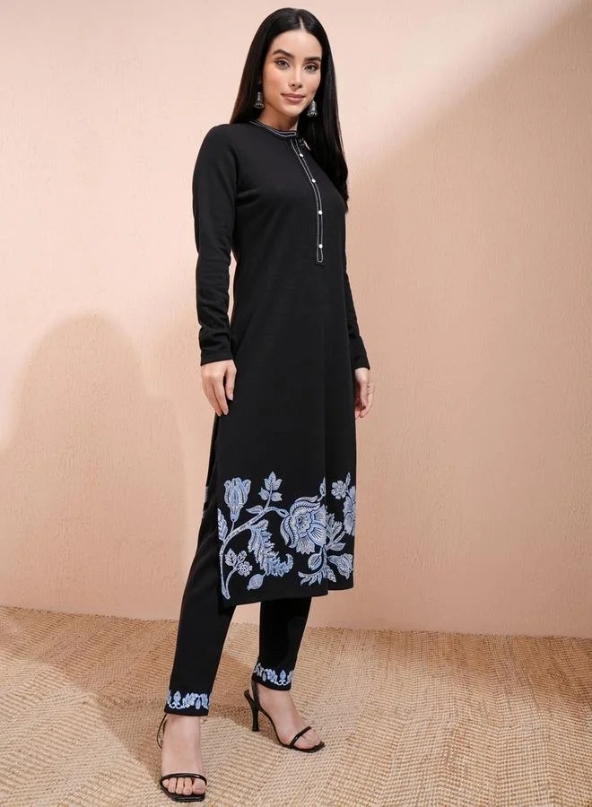 Vishudh Vishudh Ethnic Motifs Floral Print Regular Fit Kurta with Trousers Set
