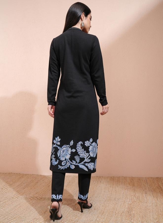 Vishudh Ethnic Motifs Floral Print Regular Fit Kurta With Trousers Set - Image 2
