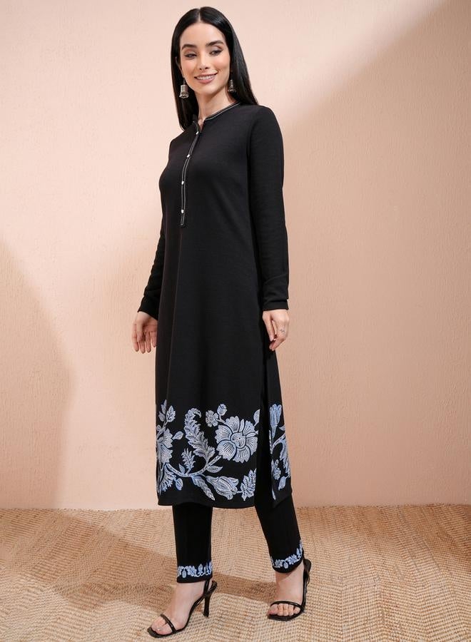 Vishudh Ethnic Motifs Floral Print Regular Fit Kurta With Trousers Set - Image 3