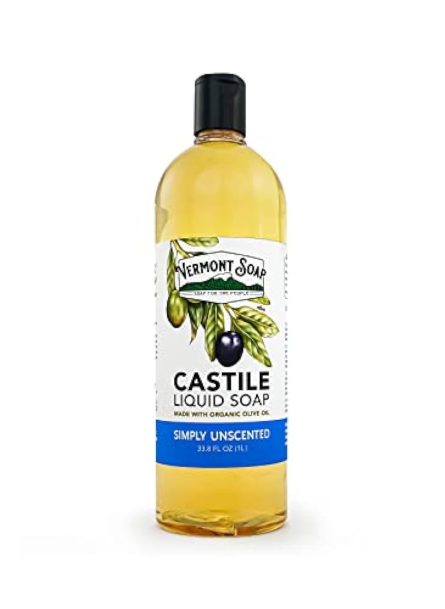 vermont soap - Vermont Castile Soap Unscented, Gentle Liquid Soap for Sensitive Skin & Natural Body Wash, Organic Hair Shampoo for Oily Hair, Aloe Castile Soap for Men & Women - 33.8 Oz - Image 1