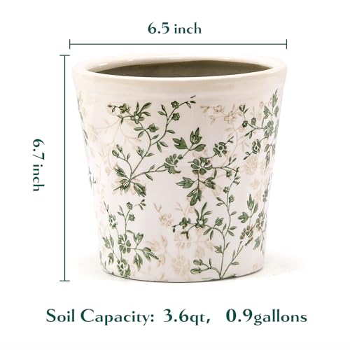 Teweiqi Ceramic Planter with Drainage Hole, Plastic Tray & Mesh, 6.7 Inch - Indoor/Outdoor Flower Pot for Orchids, Succulents, Green Floral Modern Farmhouse Décor for Home,Office and Garden, Ideal Gift - Image 3