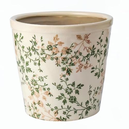 Teweiqi Ceramic Planter with Drainage Hole, Plastic Tray & Mesh, 6.7 Inch - Indoor/Outdoor Flower Pot for Orchids, Succulents, Green Floral Modern Farmhouse Décor for Home,Office and Garden, Ideal Gift - Image 1