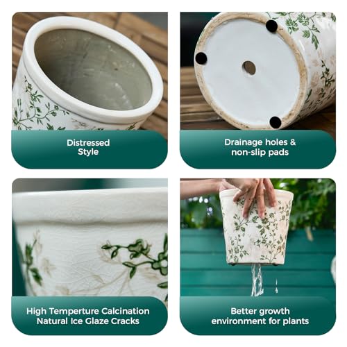 Teweiqi Ceramic Planter with Drainage Hole, Plastic Tray & Mesh, 6.7 Inch - Indoor/Outdoor Flower Pot for Orchids, Succulents, Green Floral Modern Farmhouse Décor for Home,Office and Garden, Ideal Gift - Image 5