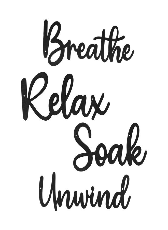 Sanwarm 4 Pieces Metal Modern Wall Decor, Black Wall Art Decors Breathe Relax Soak Unwind Fresh Hollow Sign Minimalist Cosy Hanging Decoration for Home Bathroom Living Room Bath SPA Yoga Studio - Image 1