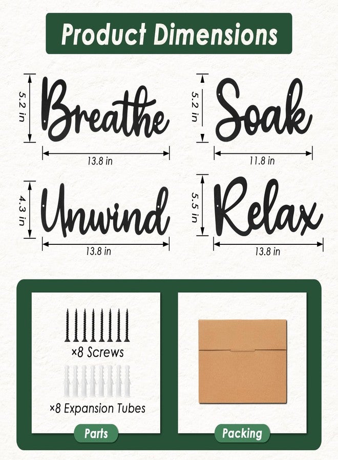 Sanwarm 4 Pieces Metal Modern Wall Decor, Black Wall Art Decors Breathe Relax Soak Unwind Fresh Hollow Sign Minimalist Cosy Hanging Decoration for Home Bathroom Living Room Bath SPA Yoga Studio - Image 3