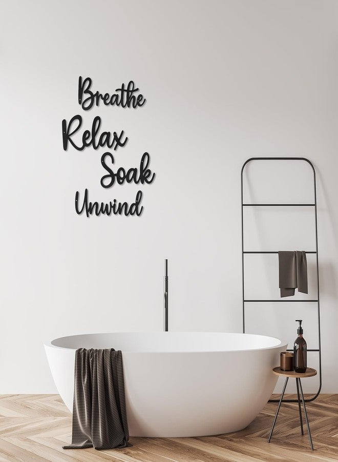 Sanwarm 4 Pieces Metal Modern Wall Decor, Black Wall Art Decors Breathe Relax Soak Unwind Fresh Hollow Sign Minimalist Cosy Hanging Decoration for Home Bathroom Living Room Bath SPA Yoga Studio - Image 2
