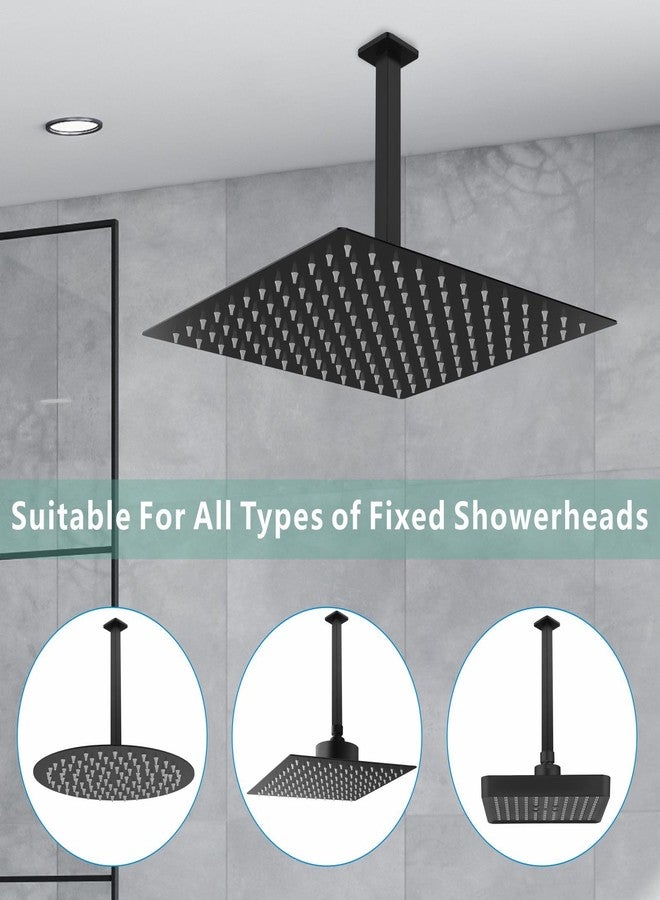 Voolan Shower Arm with Flange, Ceiling Mounted Fixed Shower Pipe, Bathroom Straight Rain Shower Replacement Arm, Universal Connection 1/2 NPT (4 Inch Square, Matte Black) - Image 5