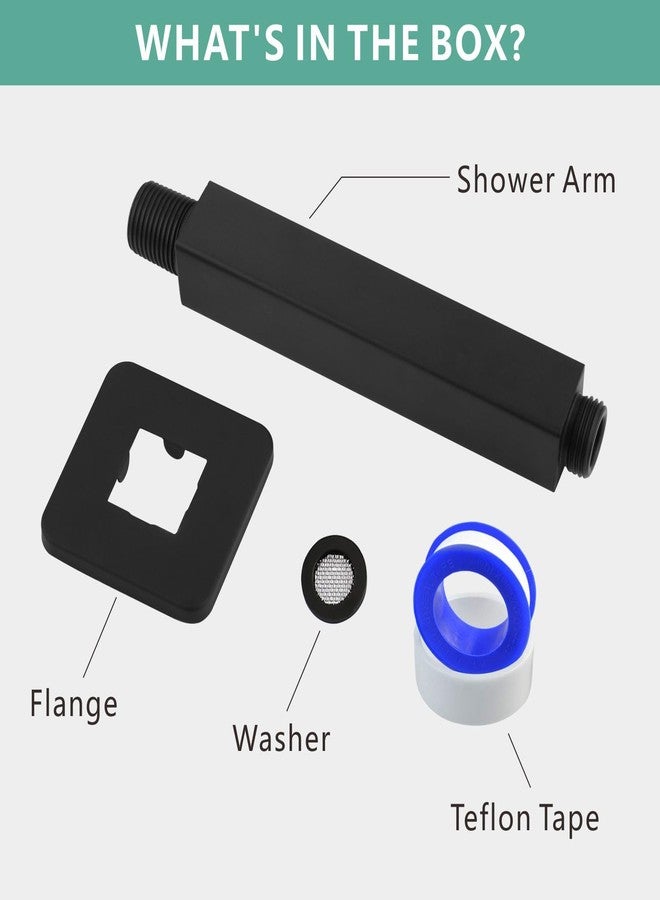 Voolan Shower Arm with Flange, Ceiling Mounted Fixed Shower Pipe, Bathroom Straight Rain Shower Replacement Arm, Universal Connection 1/2 NPT (4 Inch Square, Matte Black) - Image 3