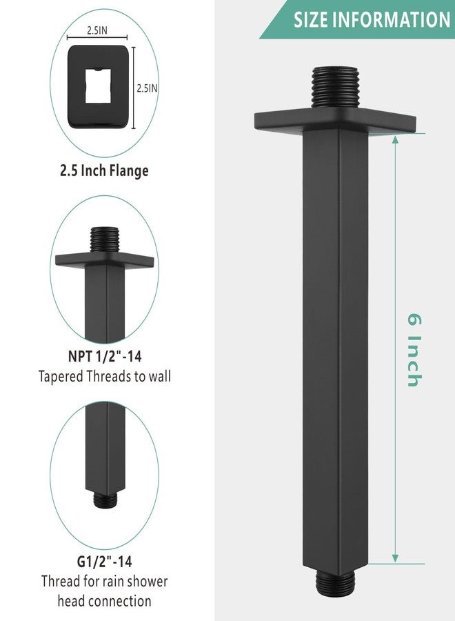 Voolan Shower Arm with Flange, Ceiling Mounted Fixed Shower Pipe, Bathroom Straight Rain Shower Replacement Arm, Universal Connection 1/2 NPT (4 Inch Square, Matte Black) - Image 2