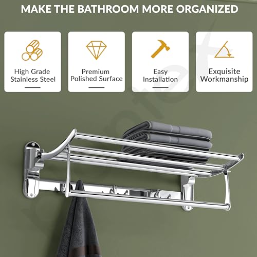 Plantex Folding Towel Rack for Bathroom/18 Inch Stainless Steel Towel Hanger/Towel Stand/Towel Rod/Bathroom Accessories - Pack of 3 (Chrome) - Image 5