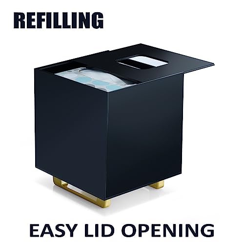 YoBa Thick Black Acrylic Tissue Box Holder Square Tissue Box Dispenser with Gold Plated Aluminum Legs for Bathroom, Kitchen, Bedroom, Office, Hotel and Restaurant - Image 3