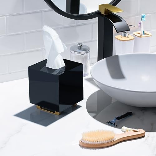 YoBa Thick Black Acrylic Tissue Box Holder Square Tissue Box Dispenser with Gold Plated Aluminum Legs for Bathroom, Kitchen, Bedroom, Office, Hotel and Restaurant - Image 4