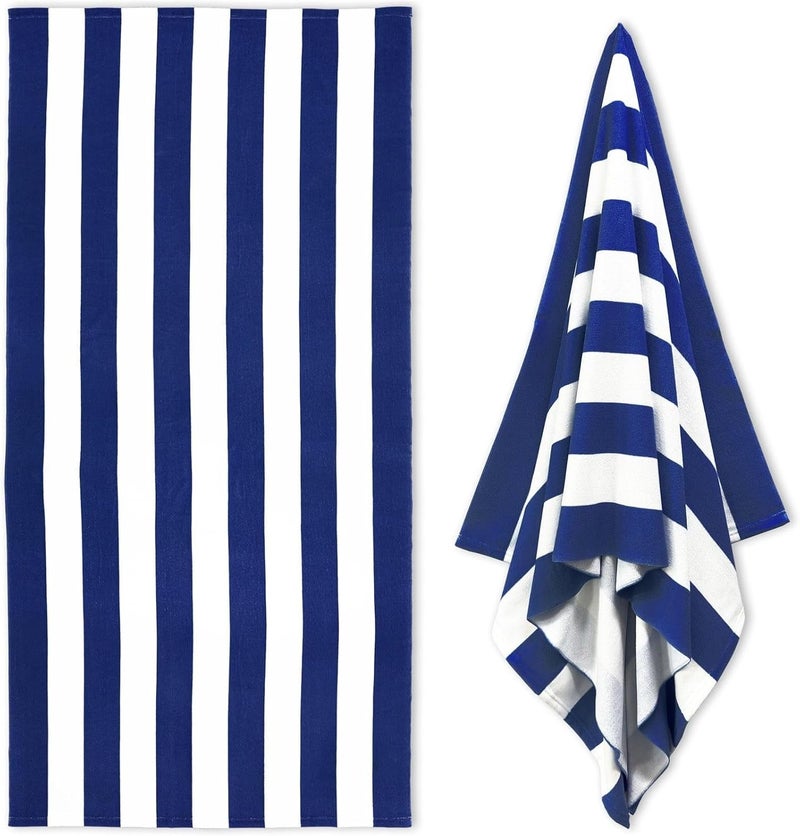 Large Oversized Beach Towel - Big Size Cotton 35 x 70 Striped Pool Towel,Large Cabana Soft Swimming Towel for Adult Men Women,(Dark Blue) - Image 1
