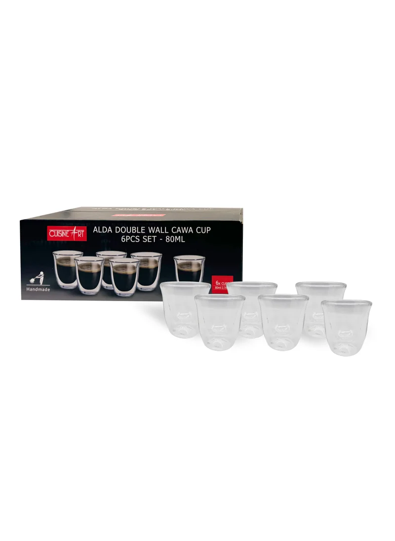 كويزين أرت Cuisine Art High Borosilicate Glass Alda Double Wall Cup, 80ml, Transparent, Set of 6