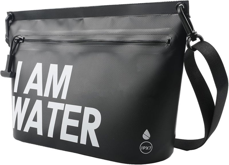 UOEPOWA IPX7 Waterproof Dry Bag with Touchscreen Phone Pocket Floating Airtight Shoulder Bag with Card Slots Wear-Resistant Material For Swimming, Kayaking, Rafting, Cycling, Black, Minimal - Image 1
