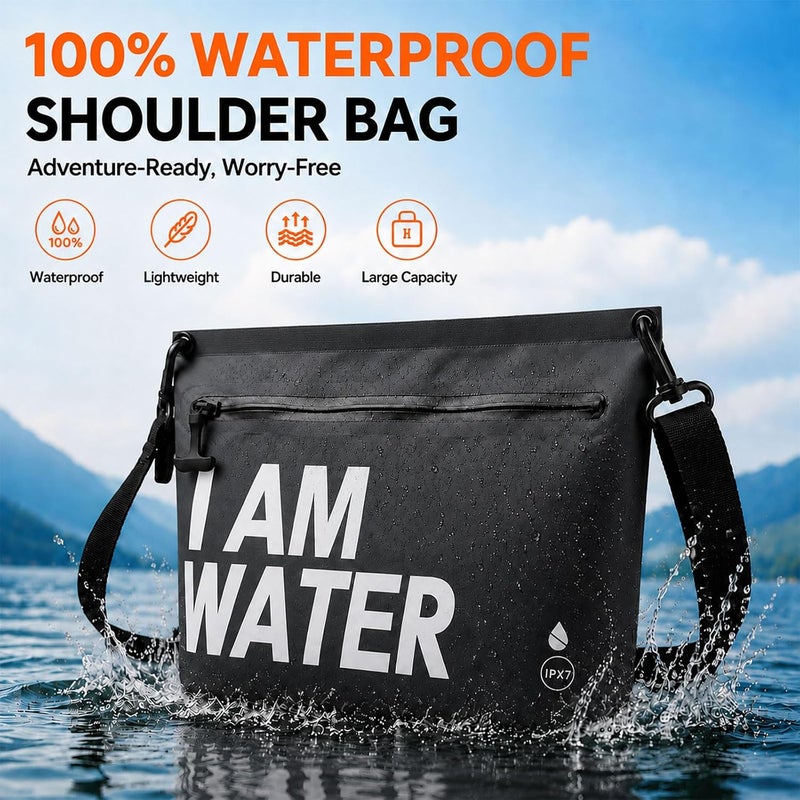 UOEPOWA IPX7 Waterproof Dry Bag with Touchscreen Phone Pocket Floating Airtight Shoulder Bag with Card Slots Wear-Resistant Material For Swimming, Kayaking, Rafting, Cycling, Black, Minimal - Image 2