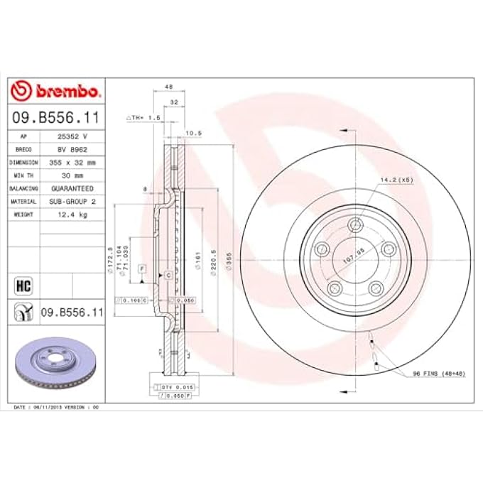 ريحني بريمبو 09B55611 دوار فرامل أمامي متهوي بتهوية فوق بنفسجية JAGUAR OE C2C25337 - Image 2