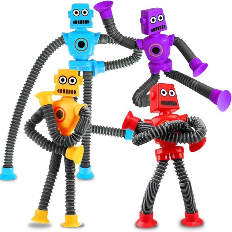 CHESLICR Valentines Day Gift for Kid Toddlers Boy Year Old Age 3 4 5 6 7 8, Robot Sensory Travel Toy 4Pcs Airplane Autism Pop Tube Suction Fidget Toy Autistic Easter Basket Christmas Stocking Stuffers - Image 1