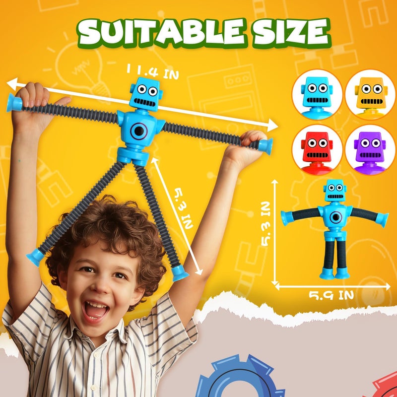 CHESLICR Valentines Day Gift for Kid Toddlers Boy Year Old Age 3 4 5 6 7 8, Robot Sensory Travel Toy 4Pcs Airplane Autism Pop Tube Suction Fidget Toy Autistic Easter Basket Christmas Stocking Stuffers - Image 2