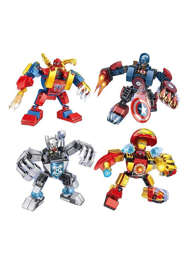 JSAITOYS Superhero 4-Pack Brick Kit, 4 Sets Combine Into Big Avengers Joint Mecha, Hero Robot Armor Construction Building Playset for Kids Ages 6+ - Image 1