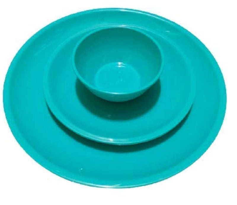 Everbuy Microwave Safe 12 pcs Round Dinner Set - Porcelain Look, Ultra Light, Break Resistant (4 Big Plate + 4 Quarter Plate + 4 Bowls), Sea Green - Image 3