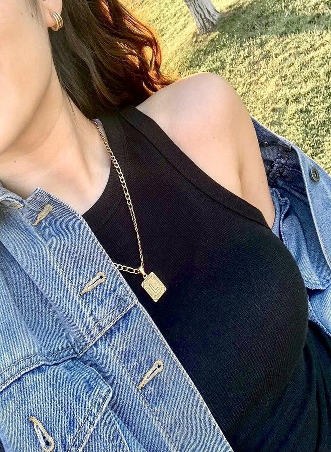 Memgift Preppy Necklace Dainty Trendy Paperclip Snake Choker Stainless Steel Figaro Chain Layered Necklaces Jewelry Gifts Square Pendant Letter V - Image 4