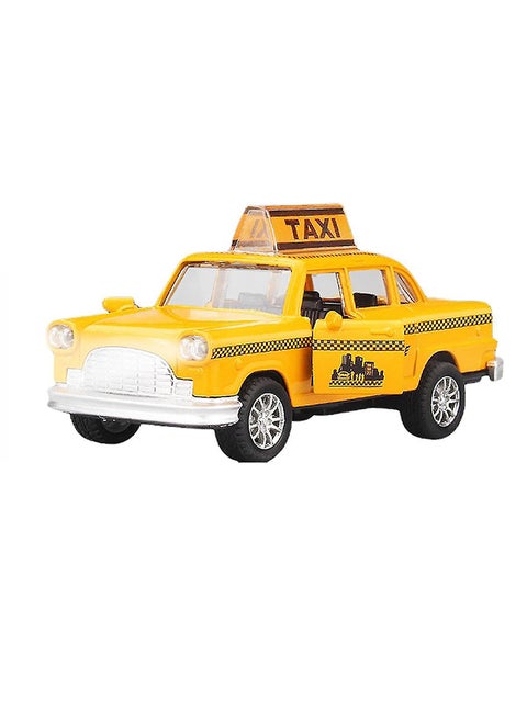 Galaxy 1:32 Checker Taxi Sunshine Cab Pull Back Die-Cast Car, Light and Sound, 2 Door Opening, Assorted Color, 10-15 cm, Friction Powered, Battery Included