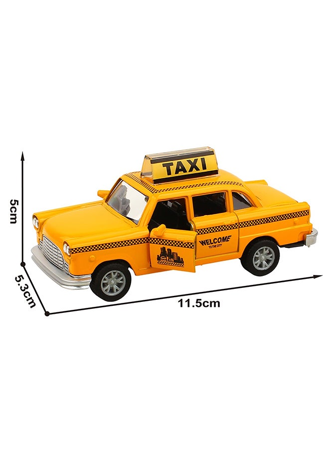 Galaxy 1:32 Checker Taxi Sunshine Cab Pull Back Die-Cast Car, Light and Sound, 2 Door Opening, Assorted Color, 10-15 cm, Friction Powered, Battery Included