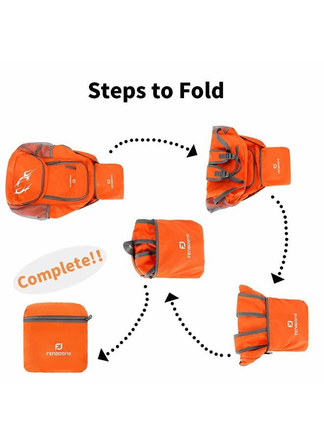 FENGDONG 35L Lightweight Foldable Waterproof Packable Travel Hiking Backpack Daypack for men women Orange - Image 3
