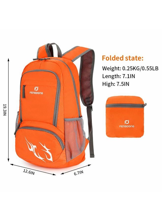 FENGDONG 35L Lightweight Foldable Waterproof Packable Travel Hiking Backpack Daypack for men women Orange - Image 2