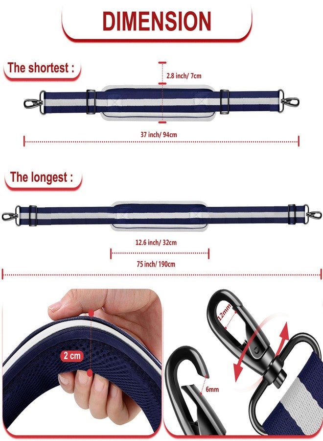 ZINZ 75" Shoulder Strap with Fixed Pad and Dual Balanced Buckles，Blue-White-Blue Stripe - Image 2