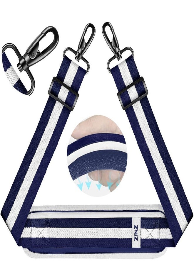 ZINZ 75" Shoulder Strap with Fixed Pad and Dual Balanced Buckles，Blue-White-Blue Stripe - Image 1