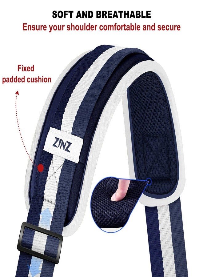ZINZ 75" Shoulder Strap with Fixed Pad and Dual Balanced Buckles，Blue-White-Blue Stripe - Image 3