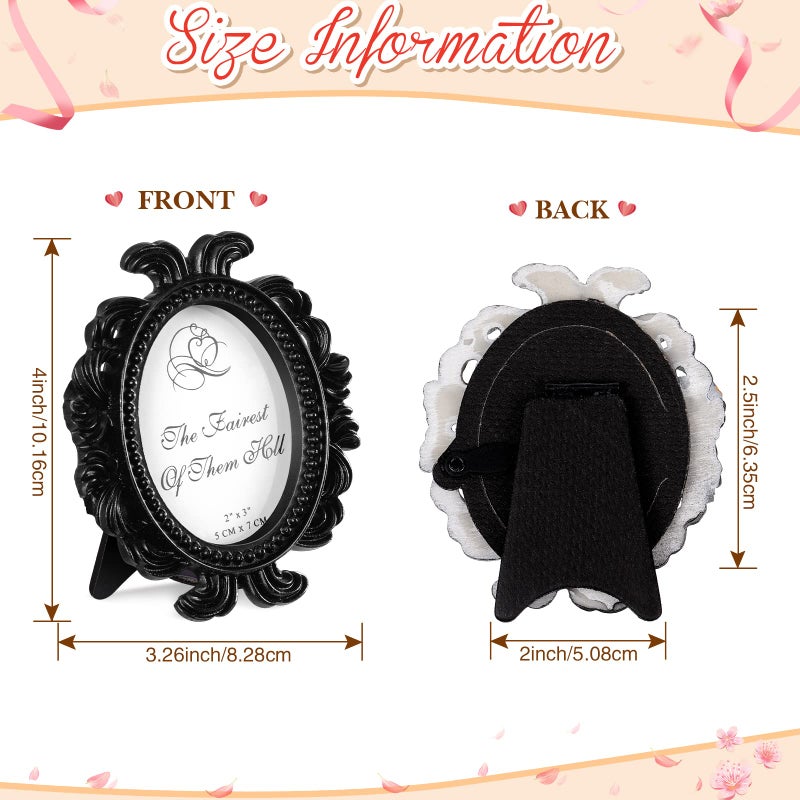 Vicenpal 6 Pieces Vintage Picture Antique Photo Frame Baroque Place Card Photo Holder Mini Picture Resin Oval Display Beaded Frame Christmas Holiday Decor (Black) - Image 3