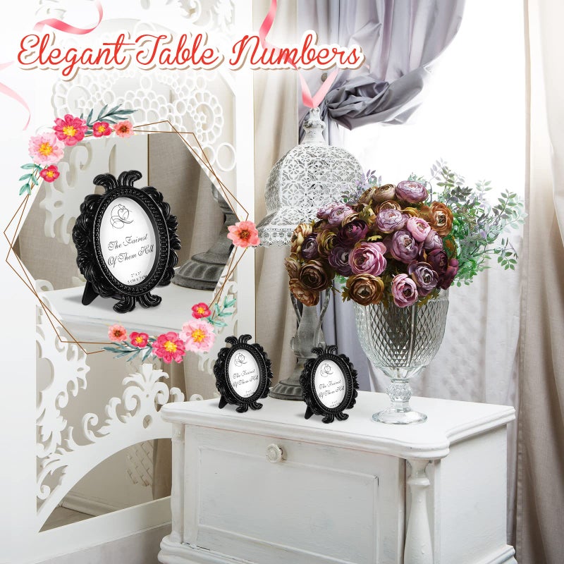 Vicenpal 6 Pieces Vintage Picture Antique Photo Frame Baroque Place Card Photo Holder Mini Picture Resin Oval Display Beaded Frame Christmas Holiday Decor (Black) - Image 4