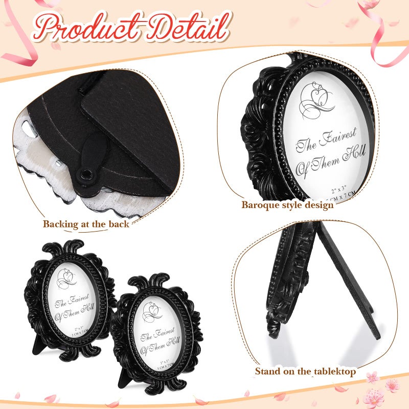 Vicenpal 6 Pieces Vintage Picture Antique Photo Frame Baroque Place Card Photo Holder Mini Picture Resin Oval Display Beaded Frame Christmas Holiday Decor (Black) - Image 5