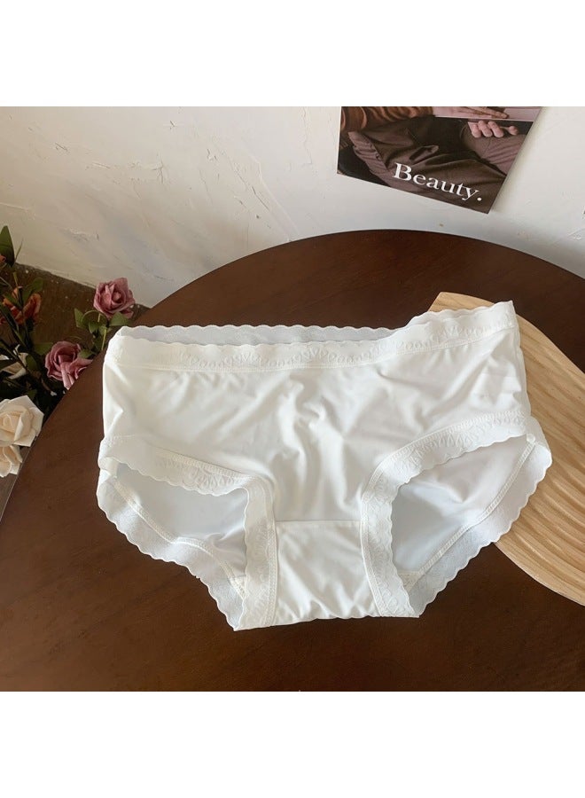 New Style Traceless Ice Silk Simple Girls' Underwear Contrast Color Breathable Naked Middle Waist Cotton Crotch Underwear For Women