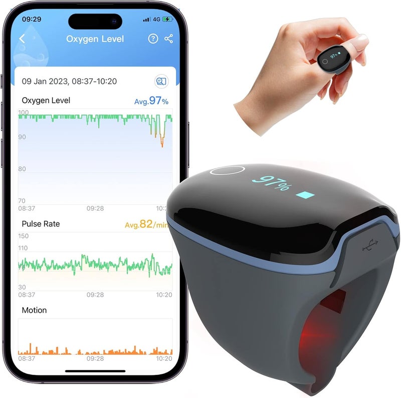 Wellue Wellue O2Ring Pulse Oximter, Bluetooth SPO2 Blood Oxygen Saturation Monitor - Wearable O2 Ring Sensor with Vibration Reminder, Free APP & PC Report, Rechargeable 