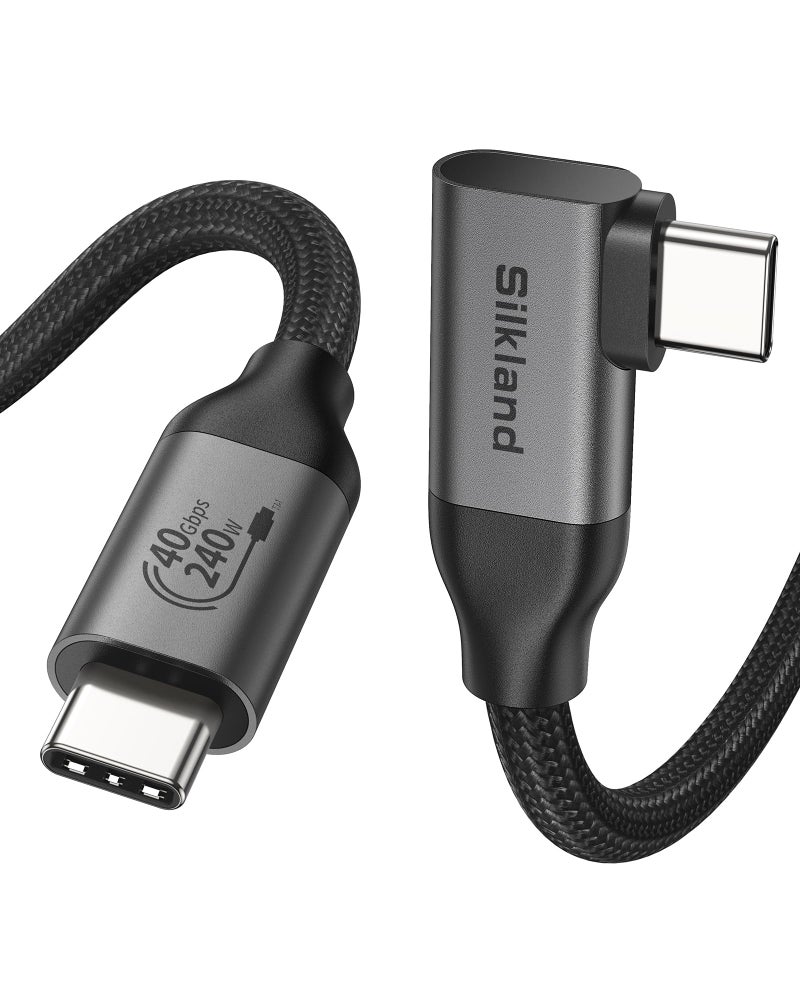 Silkland Right Angle USB 4 Cable for Thunderbolt 4 [3.3FT/1M], 40Gbps Data Sync, 8K/5K@60Hz, 240W Fast Charging, 90 Degree USB C Thunderbolt Cable, Compatible for MacBook, iPhone 16, iPad, SSD, Dock - Image 1