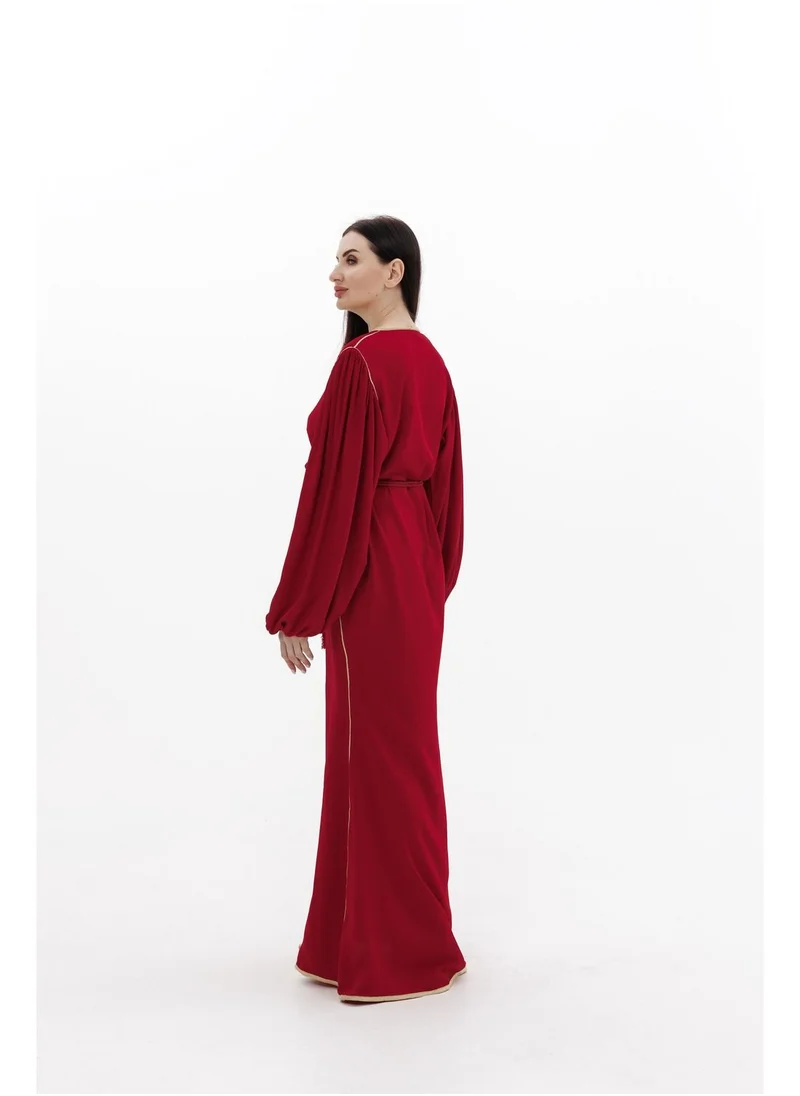 HANA & SARA SIMPLE POLYESTER SOLID RED COLOUR ARABIC KAFTAN JALABIYA DRESS