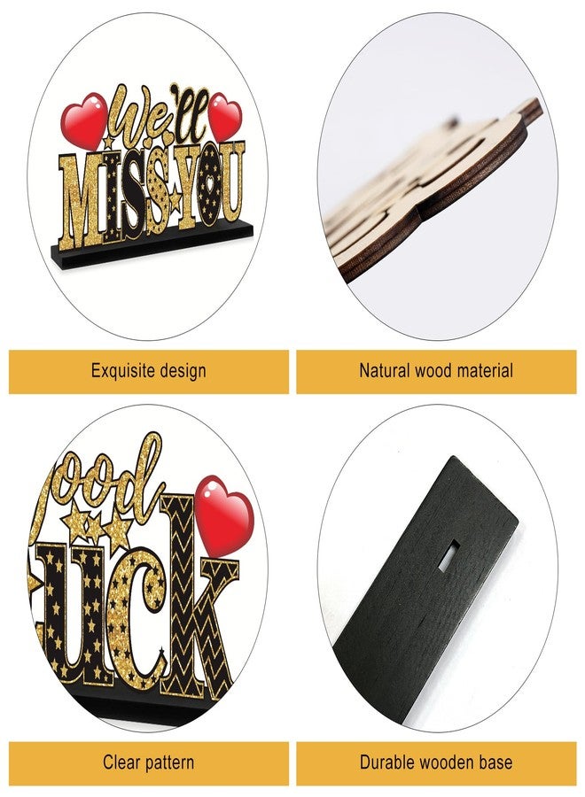 Eucutur We Will Miss You Decorations, 4 Pcs Going Away Party Wooden Table Centerpieces, Black Gold Retirement Theme Farewell Table Sign Party Supplies, Who Said You Could Leave Goodbye Party Table Decor - Image 3