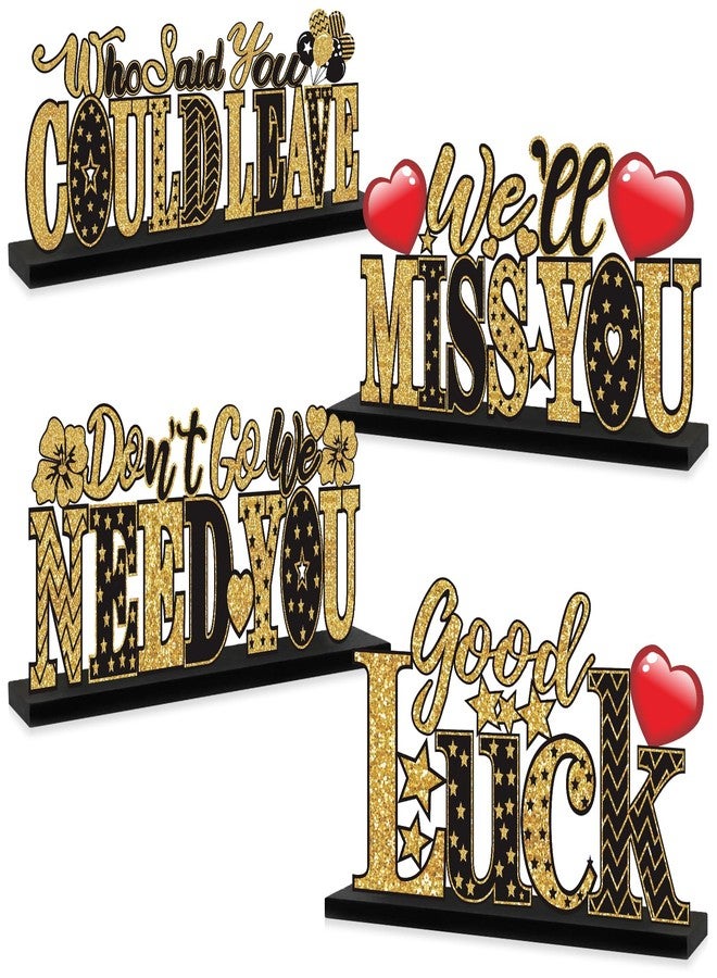 Eucutur We Will Miss You Decorations, 4 Pcs Going Away Party Wooden Table Centerpieces, Black Gold Retirement Theme Farewell Table Sign Party Supplies, Who Said You Could Leave Goodbye Party Table Decor - Image 1