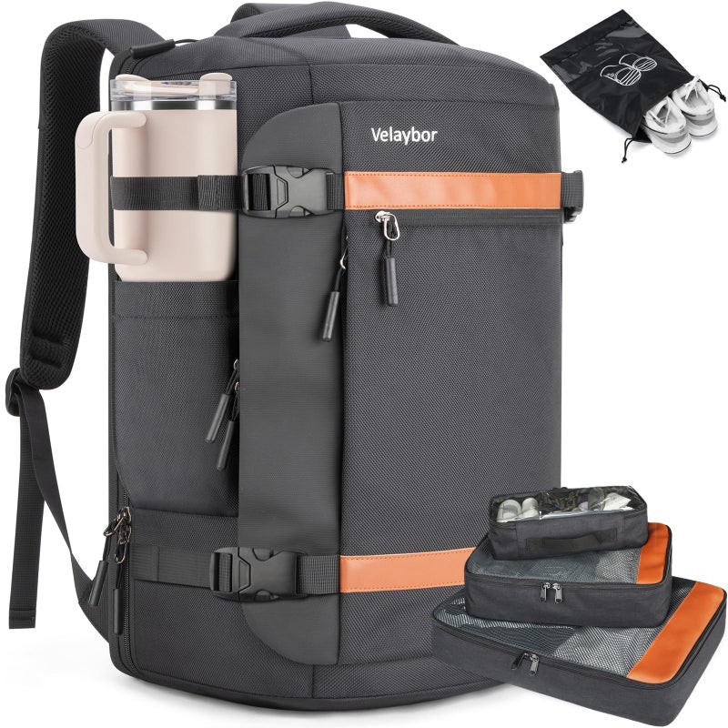 Velaybor 42L Travel Backpack with 4 Packing Cubes TSA Friendly Flight Approved CarryOn Bag WaterResistant Weekender Business Backpack for Men Women Fits 173 Laptop - Image 2